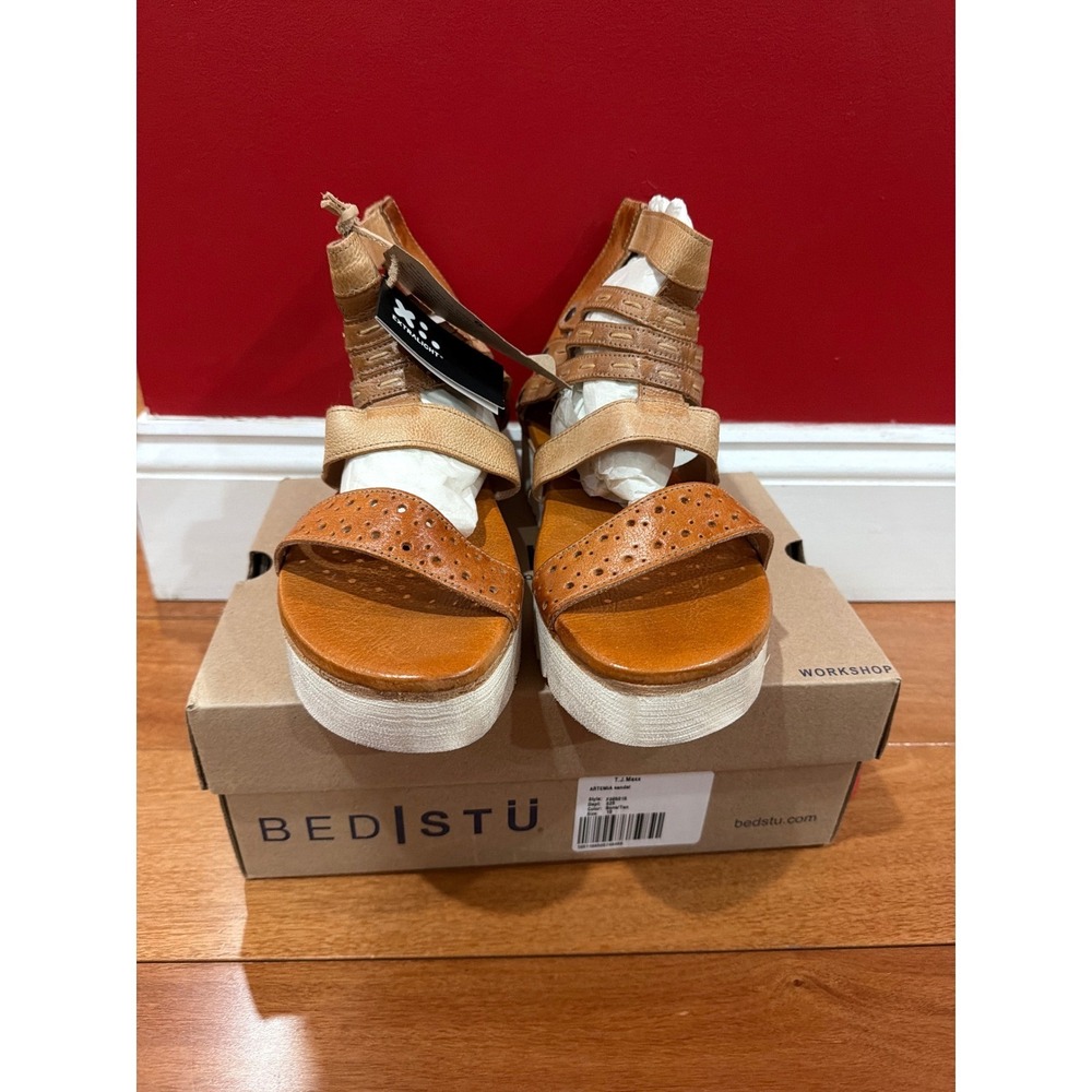 NIB Bed Stu Artemia Platform Sandals Womens Tan Rustic Leather Gladiator‎ 10